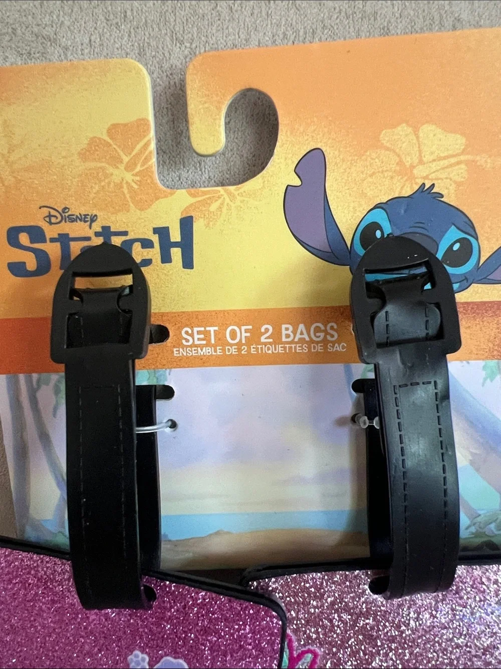 NWT DIsney Pink Glitter Stitch & Angel Bag Tags - Set of 2